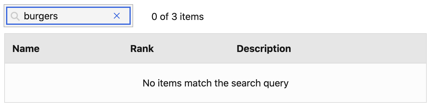 Table search empty example